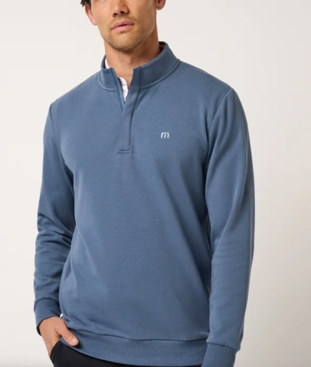 Travis Mathew Cloud Quarter Zip 2.0 Golf Fleece Pullover Bering Sea Blue Size XL